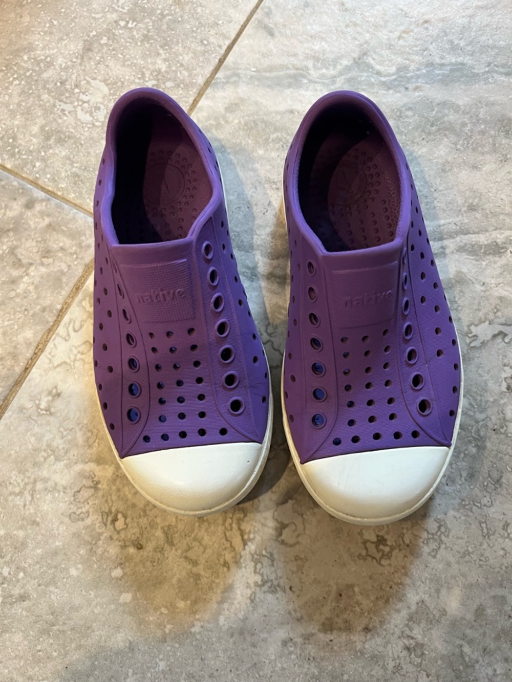 Native Purple Slip-On Water Shoes with White Toe Caps